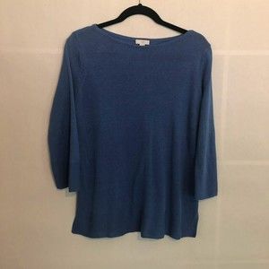 J. Jill Blue Linen Cotton Blend 3/4 Sleeve Sweater Size Small